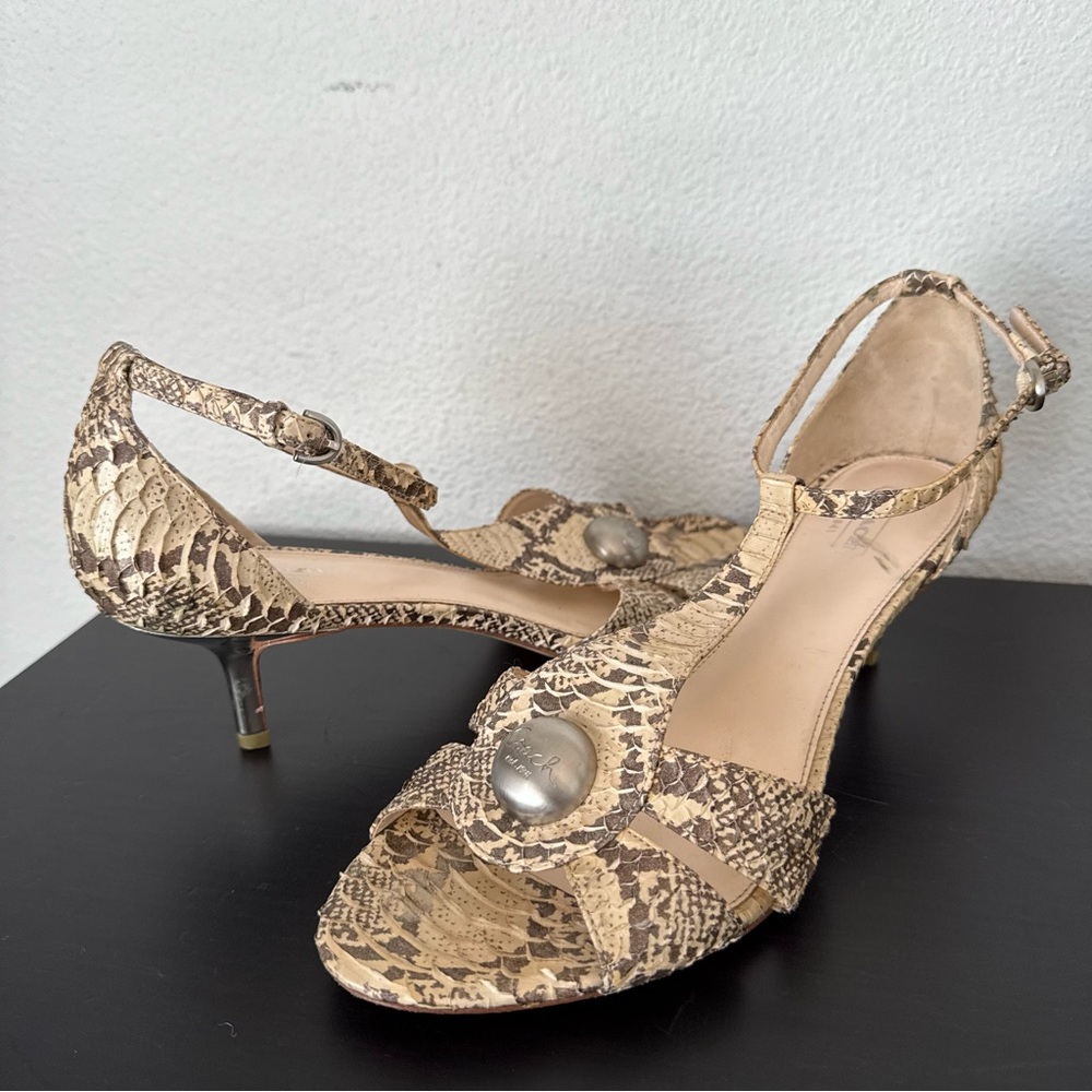 Coach Hellena Snake Python Leather Sandals Ankle Strap Kitten Heel